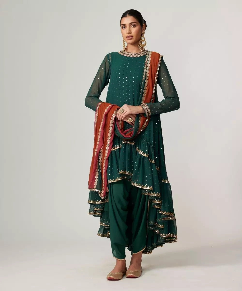 VVANI VATS - Jade green Dhoti Kurta with Dupatta Set